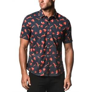 NEW POSTMARC short sleeve woven shirt in navy/red